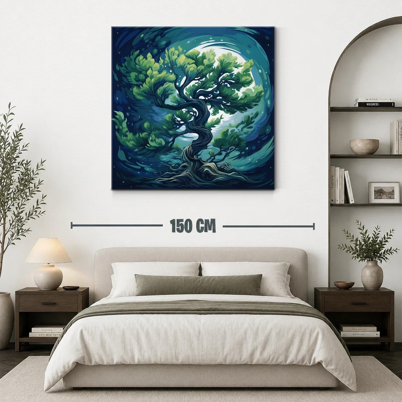 Cuadro Árbol Místico Bajo Luna Llena en Tonos Azules — miniatura 3