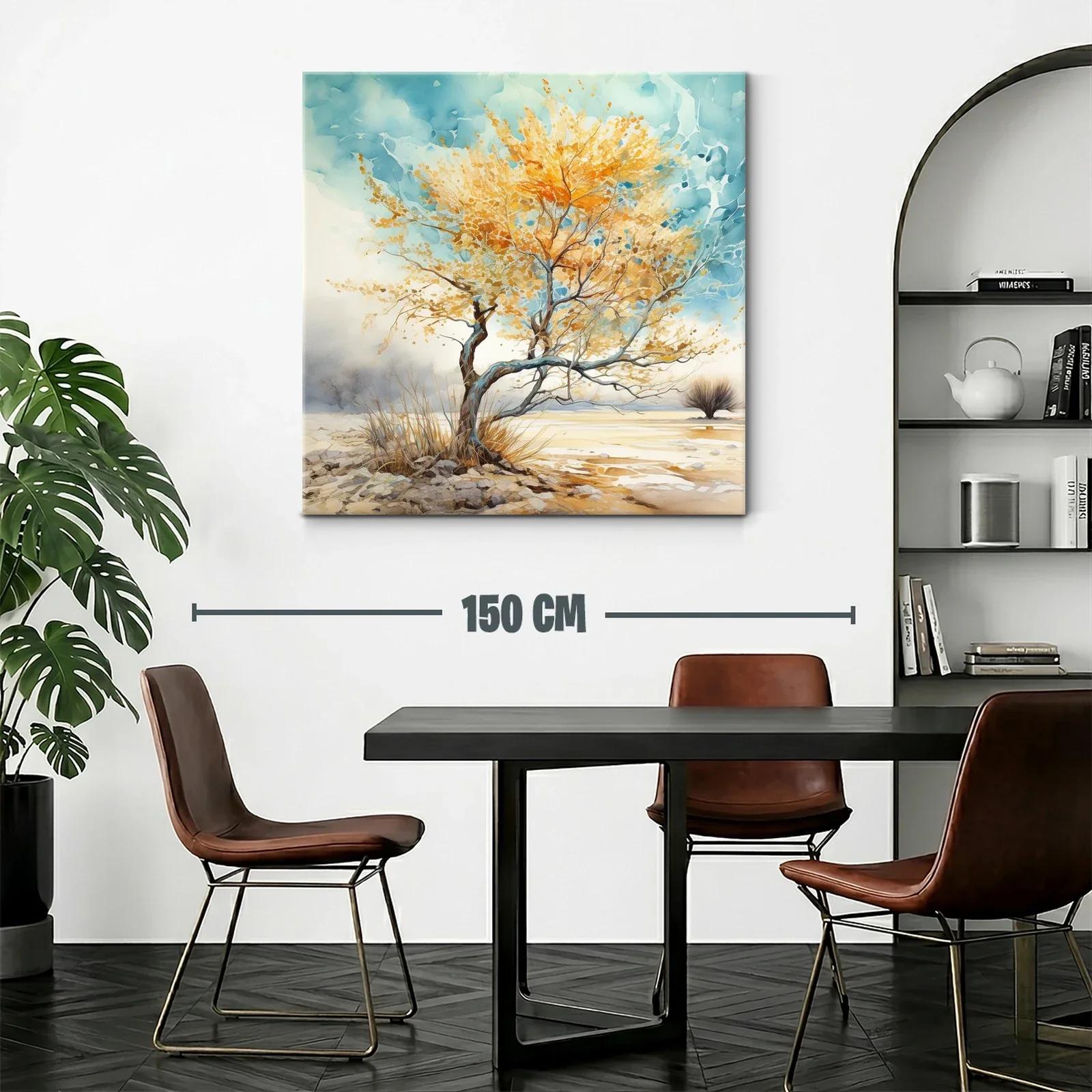 Árbol dorado en paisaje sereno con cielo azul — miniatura 2
