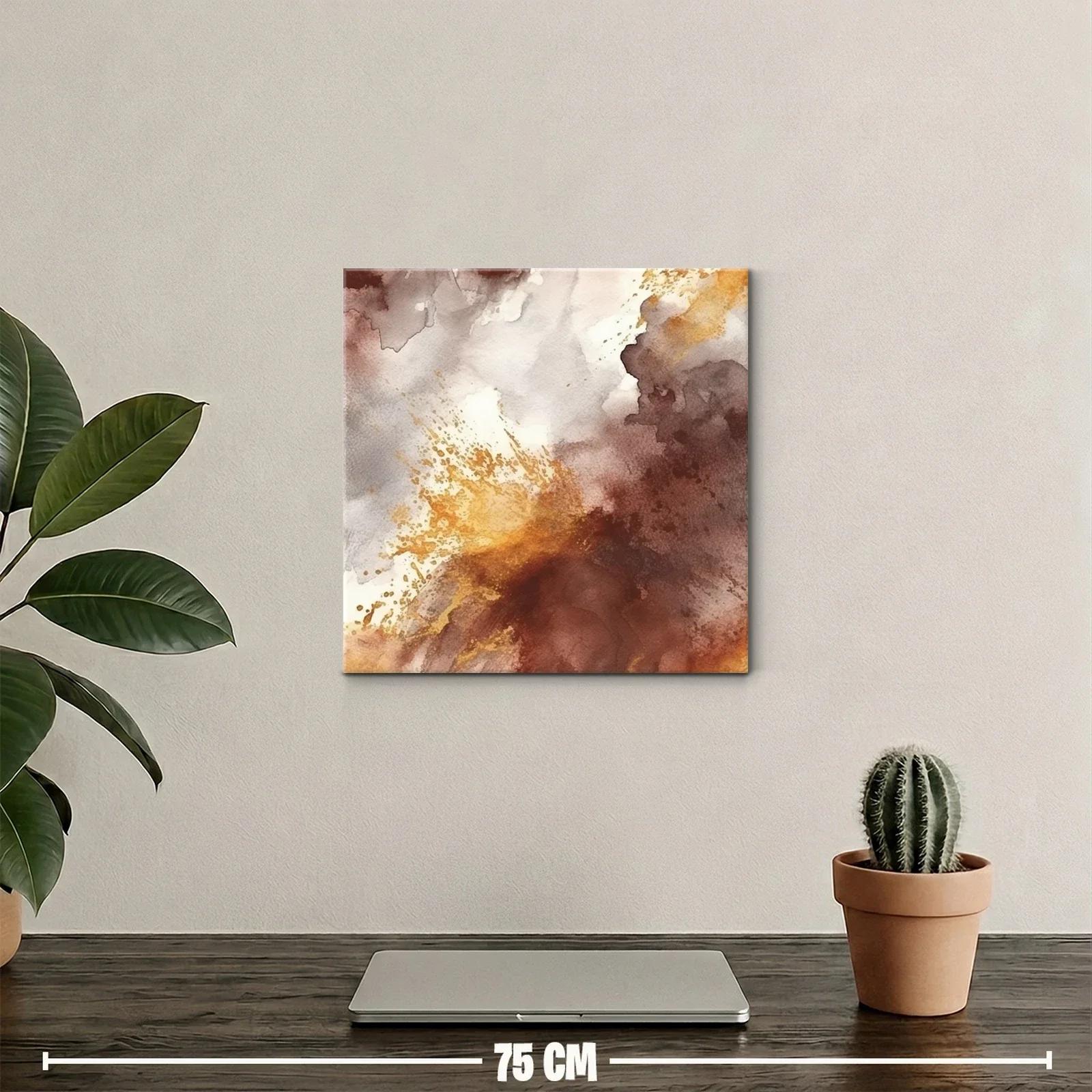 Cuadro abstracto en tonos tierra y dorados cálidos — miniatura 2