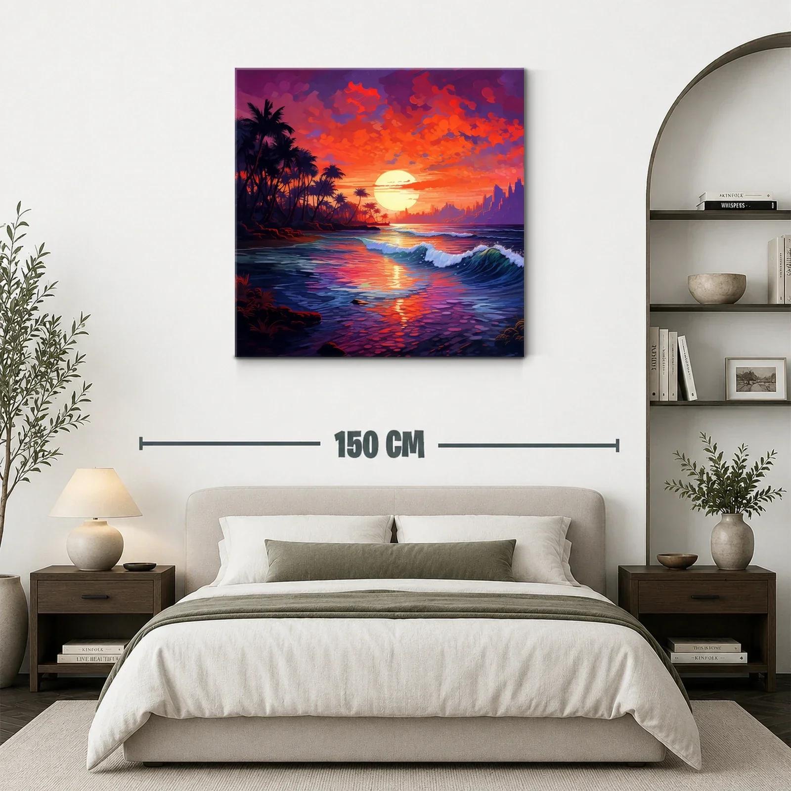 Atardecer vibrante sobre la costa tropical con palmeras — miniatura 3