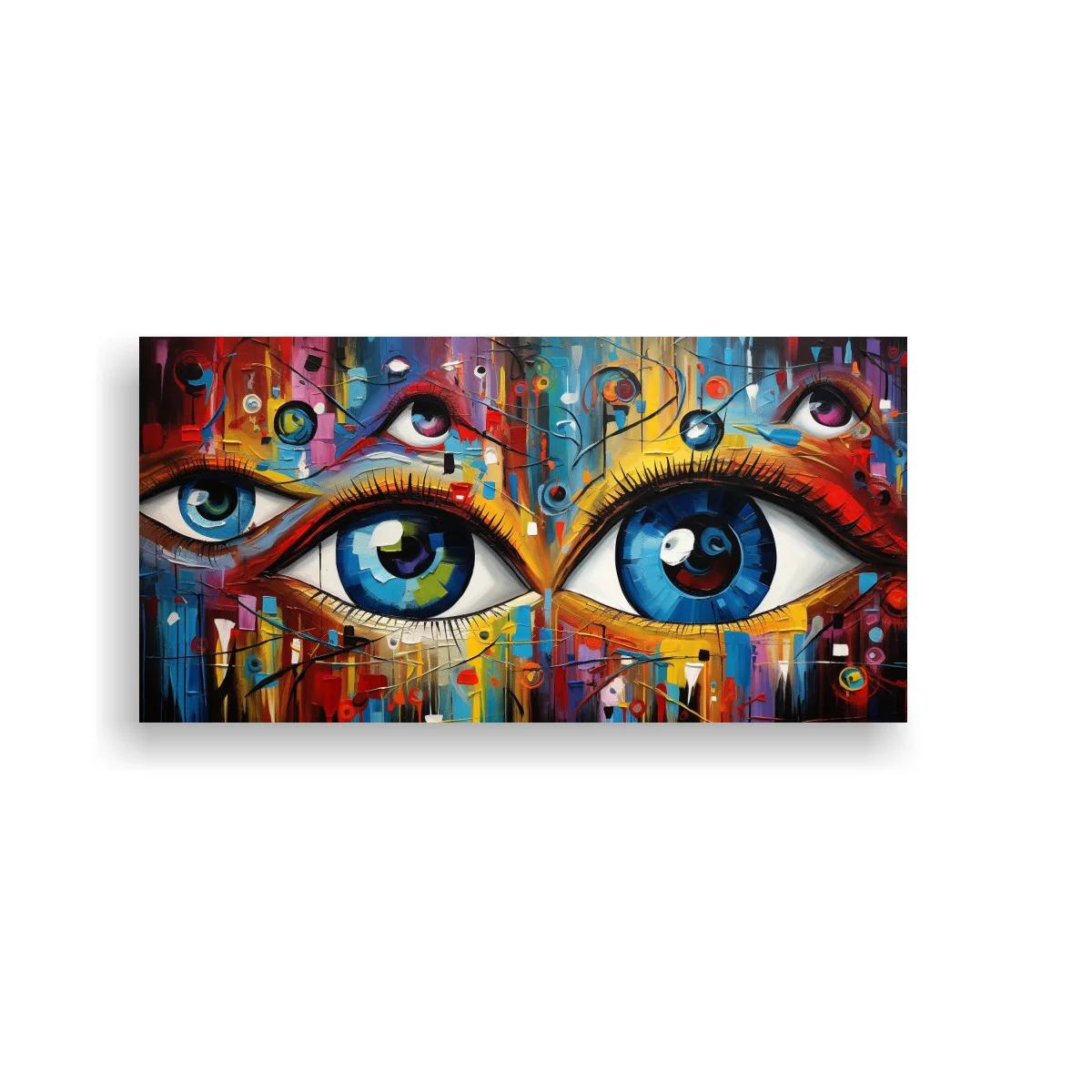 Cuadro ojos humanos con trazos urbanos y colores vibrantes