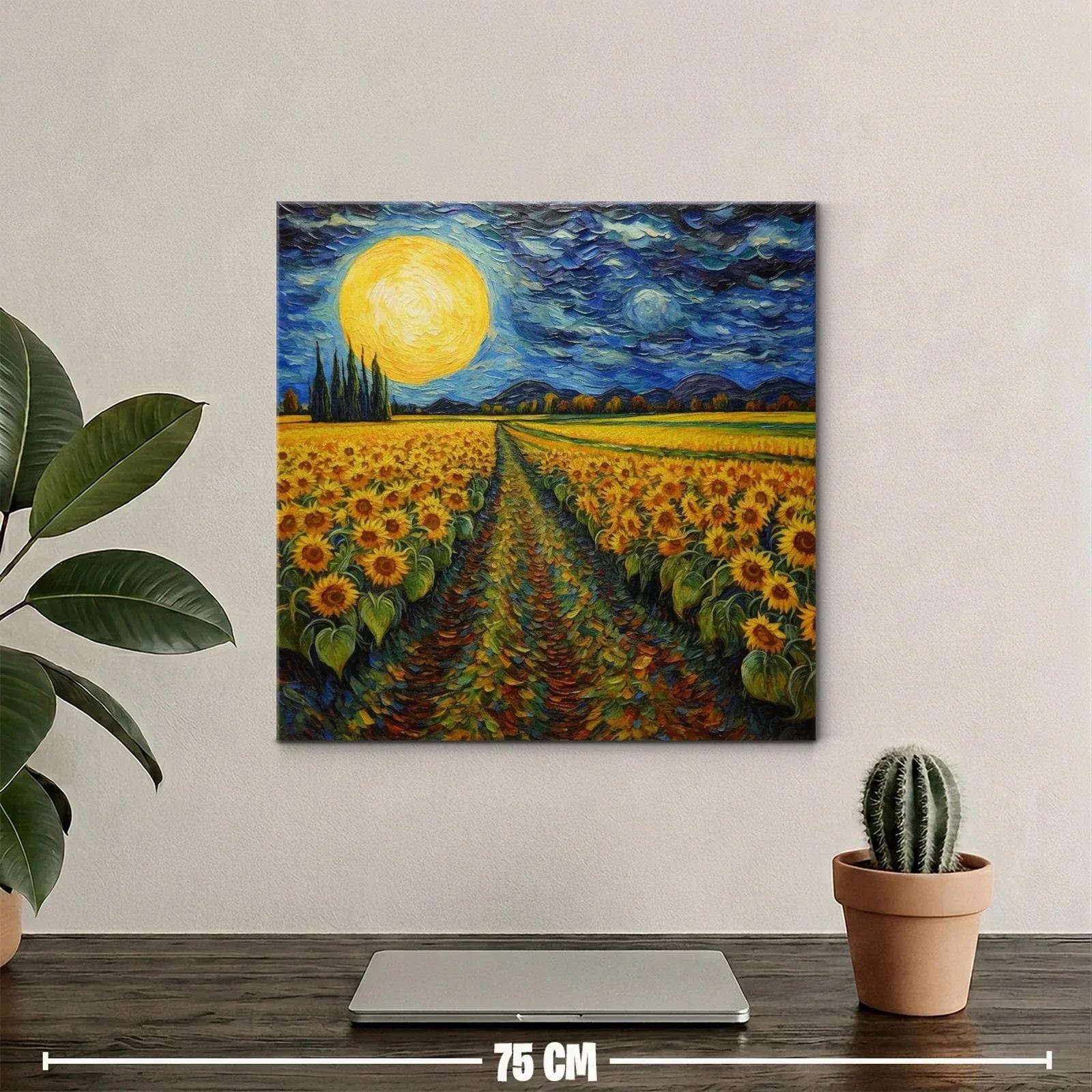 Campo de girasoles bajo una luna llena brillante — miniatura 2