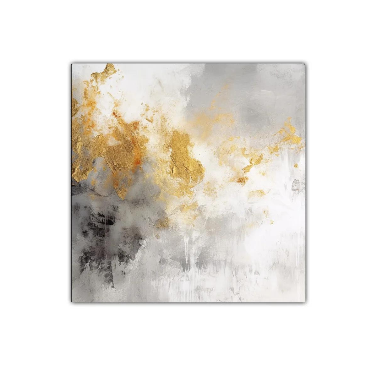 Cuadro abstracto con tonos dorados y grises modernos — imagen principal