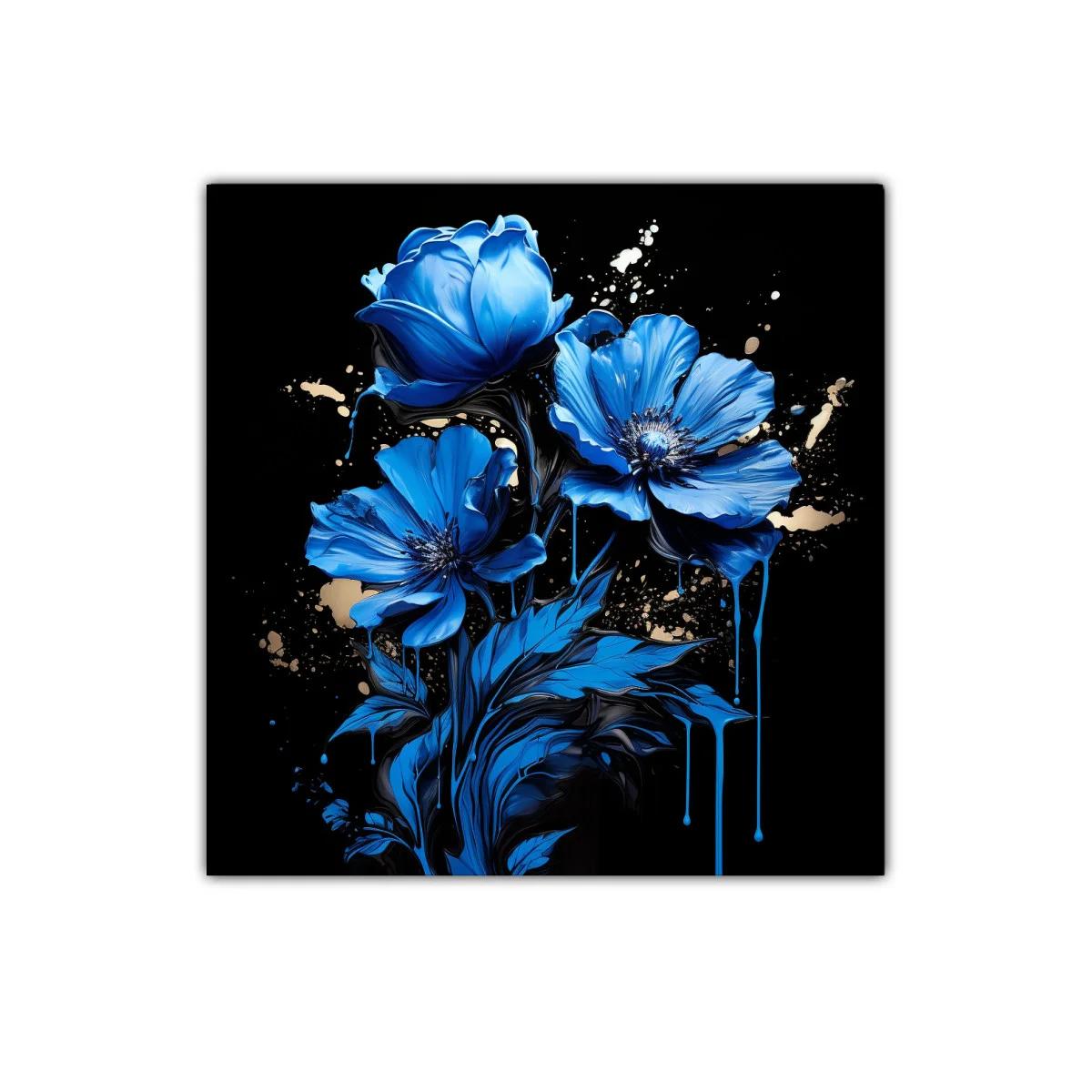 Flores azules vibrantes sobre fondo negro elegante — imagen principal