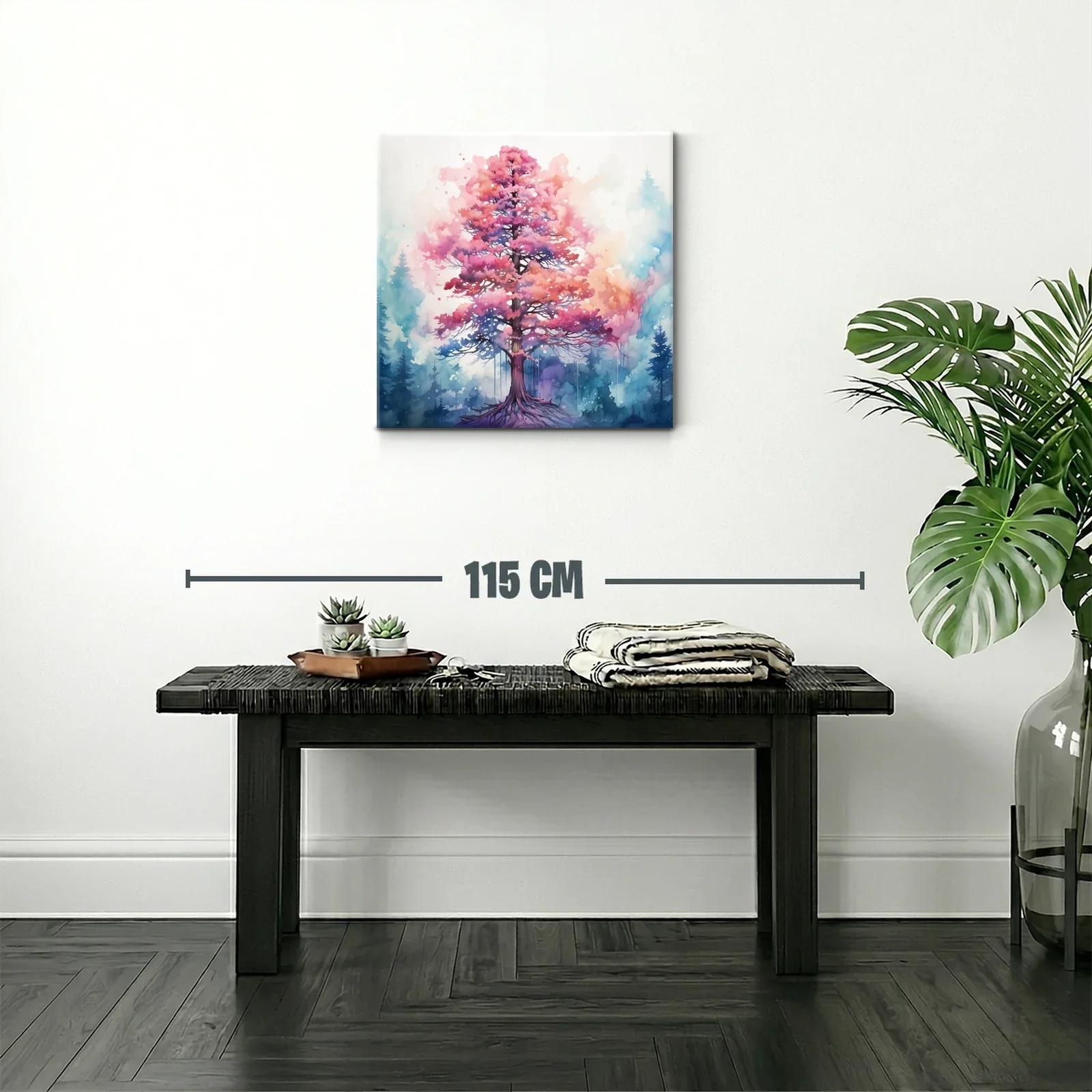 Árbol vibrante en tonos rosas y azules en paisaje onírico — miniatura 2