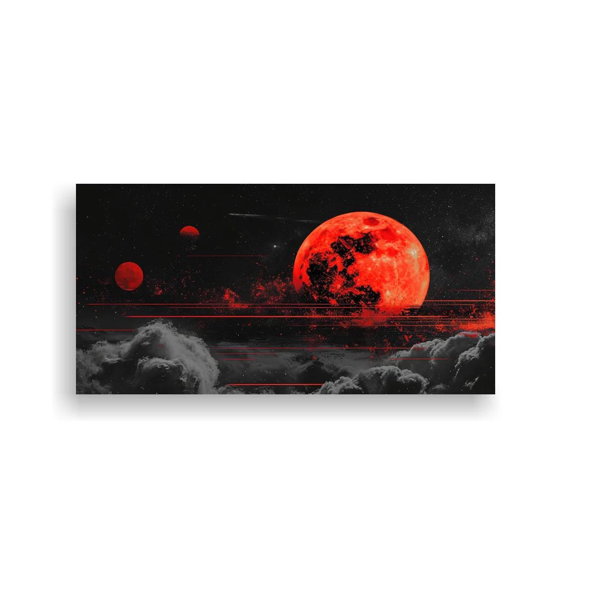 Cuadro luna roja con astros y nubes densas