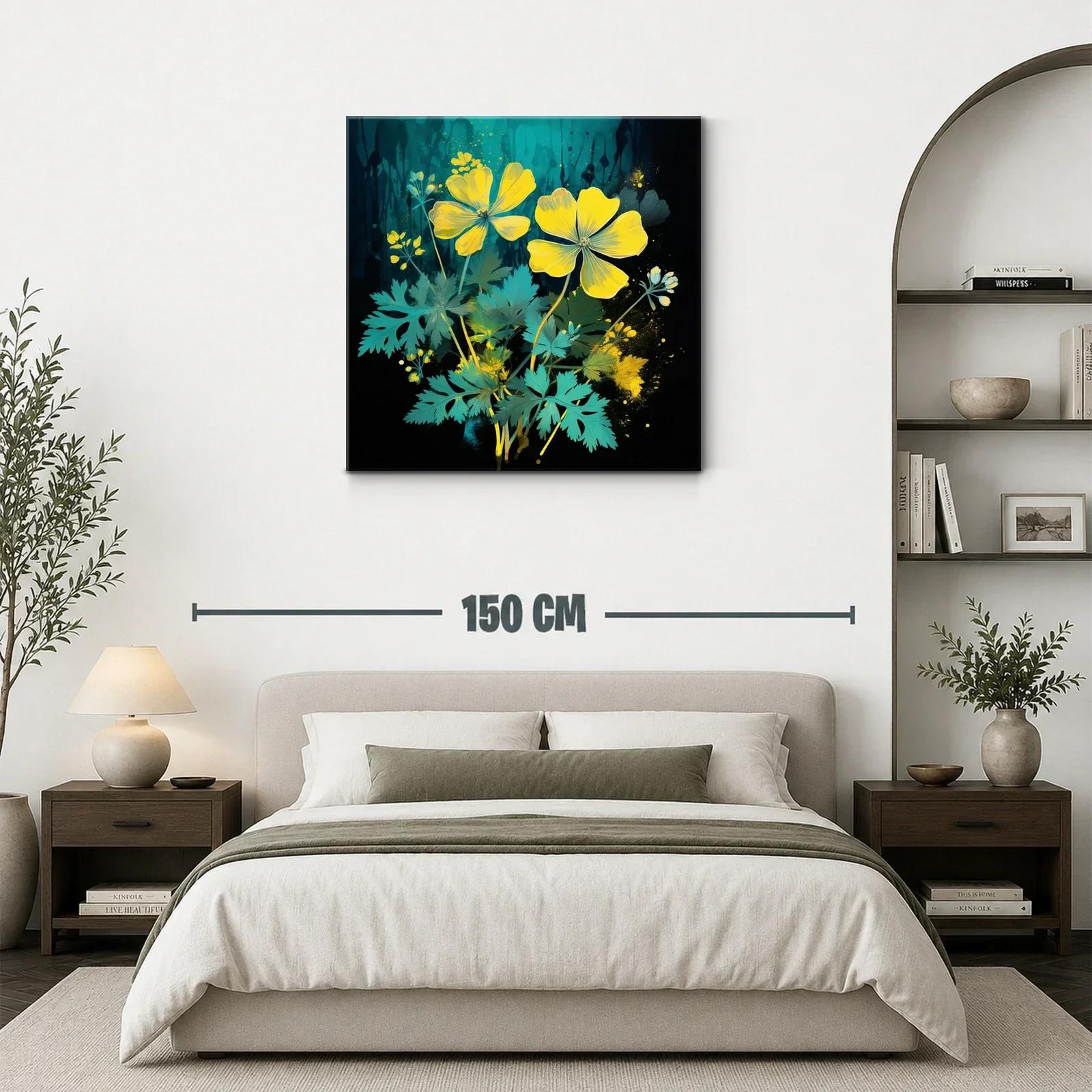Flores Amarillas sobre Fondo Oscuro con Detalles Artísticos — miniatura 3