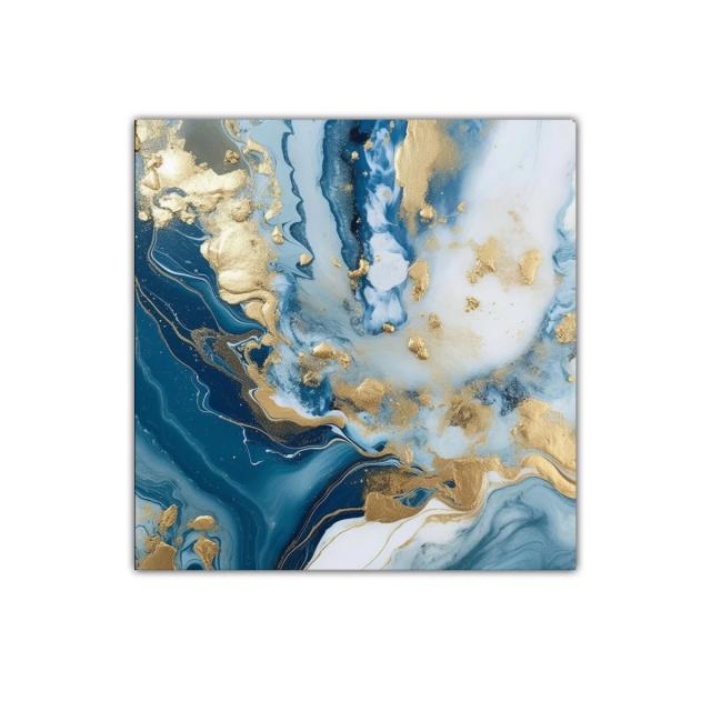 Cuadro Decorativo Abstracto en Tonos Azules y Dorados