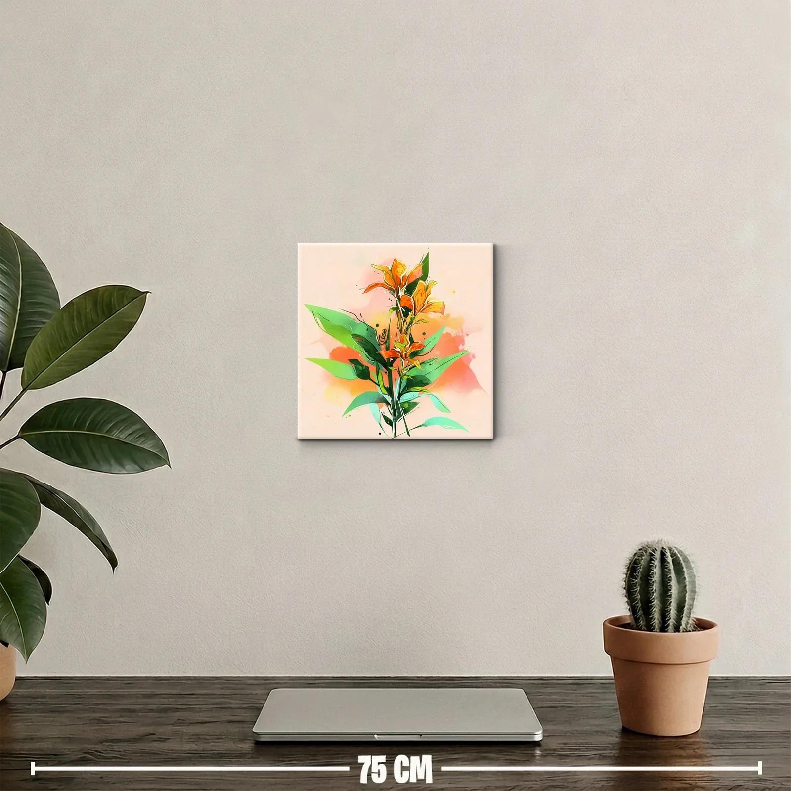 Cuadro decorativo con flores naranjas y hojas verdes vibrantes — miniatura 2
