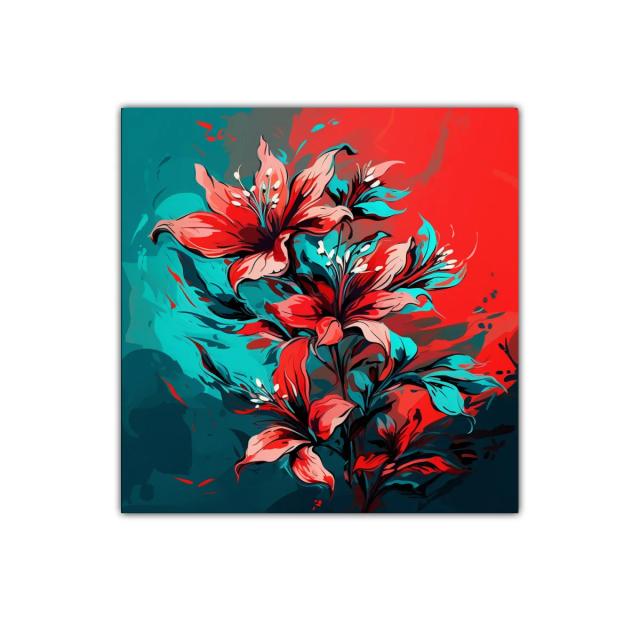 Lágrimas de fuego cuadro floral vibrante y moderno