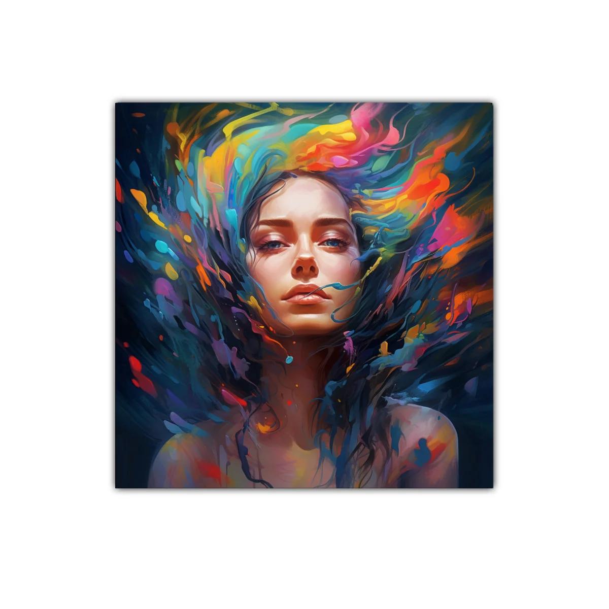 Rostro femenino con explosión de colores vibrantes — imagen principal