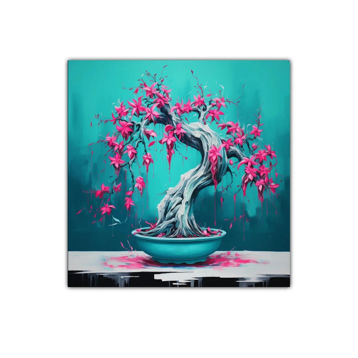 Bonsái florecido en tonos vibrantes y fondo turquesa — imagen principal