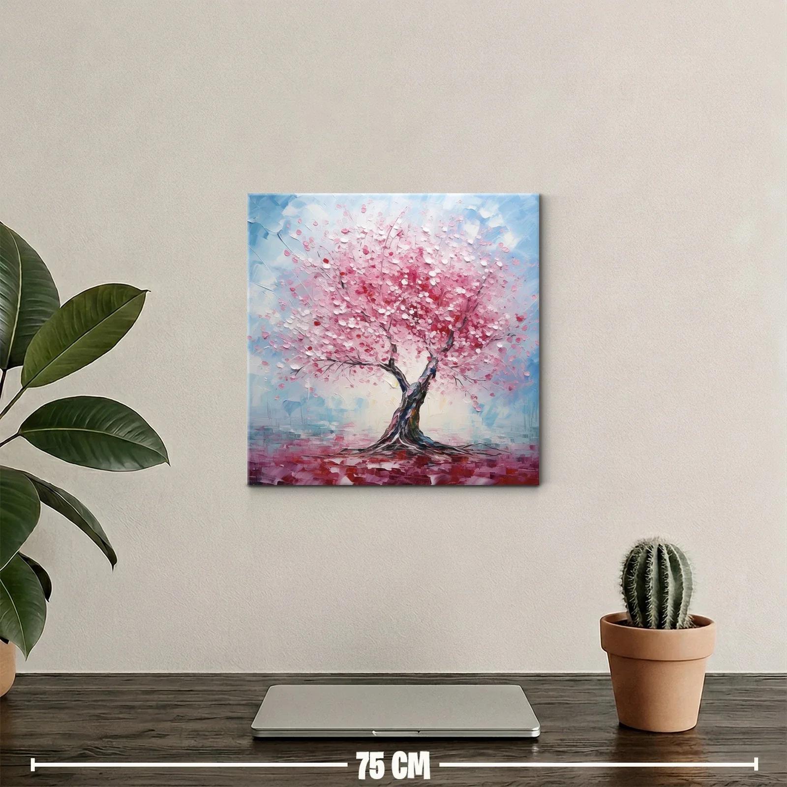 Árbol de flores rosas con fondo azul y rojo vibrante — miniatura 2