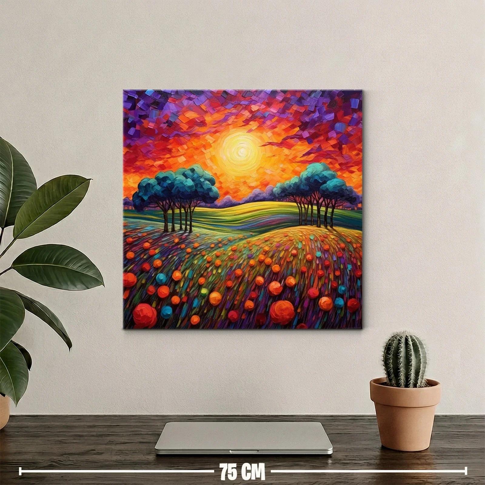 Paisaje vibrante con atardecer y campo florido — miniatura 2