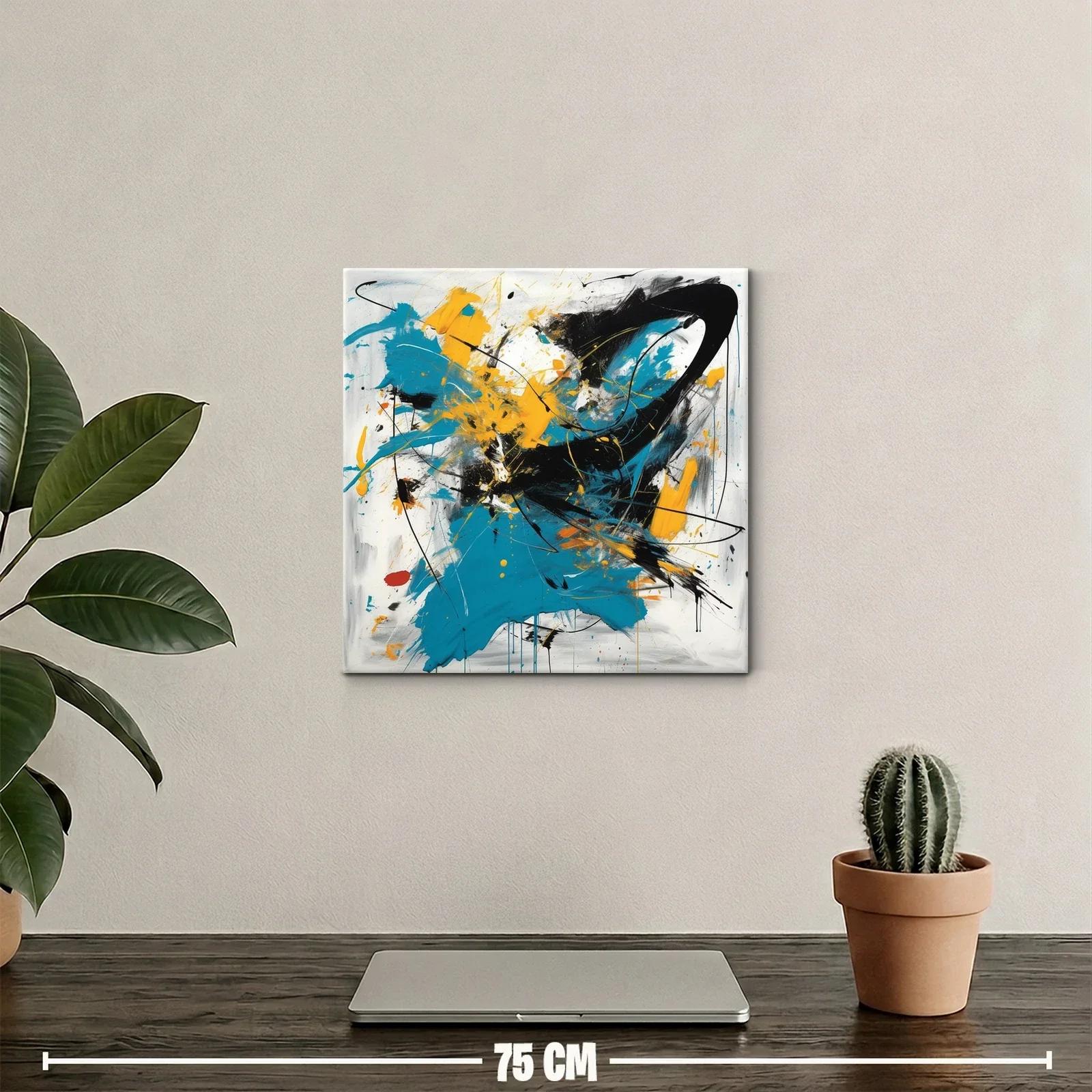 Cuadro abstracto con destellos en azul negro y amarillo — miniatura 2