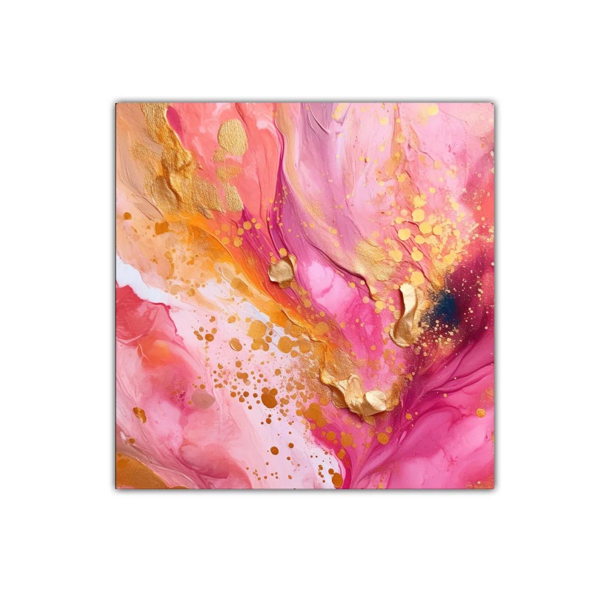 Cuadro decorativo con tonos rosas y dorados vibrantes