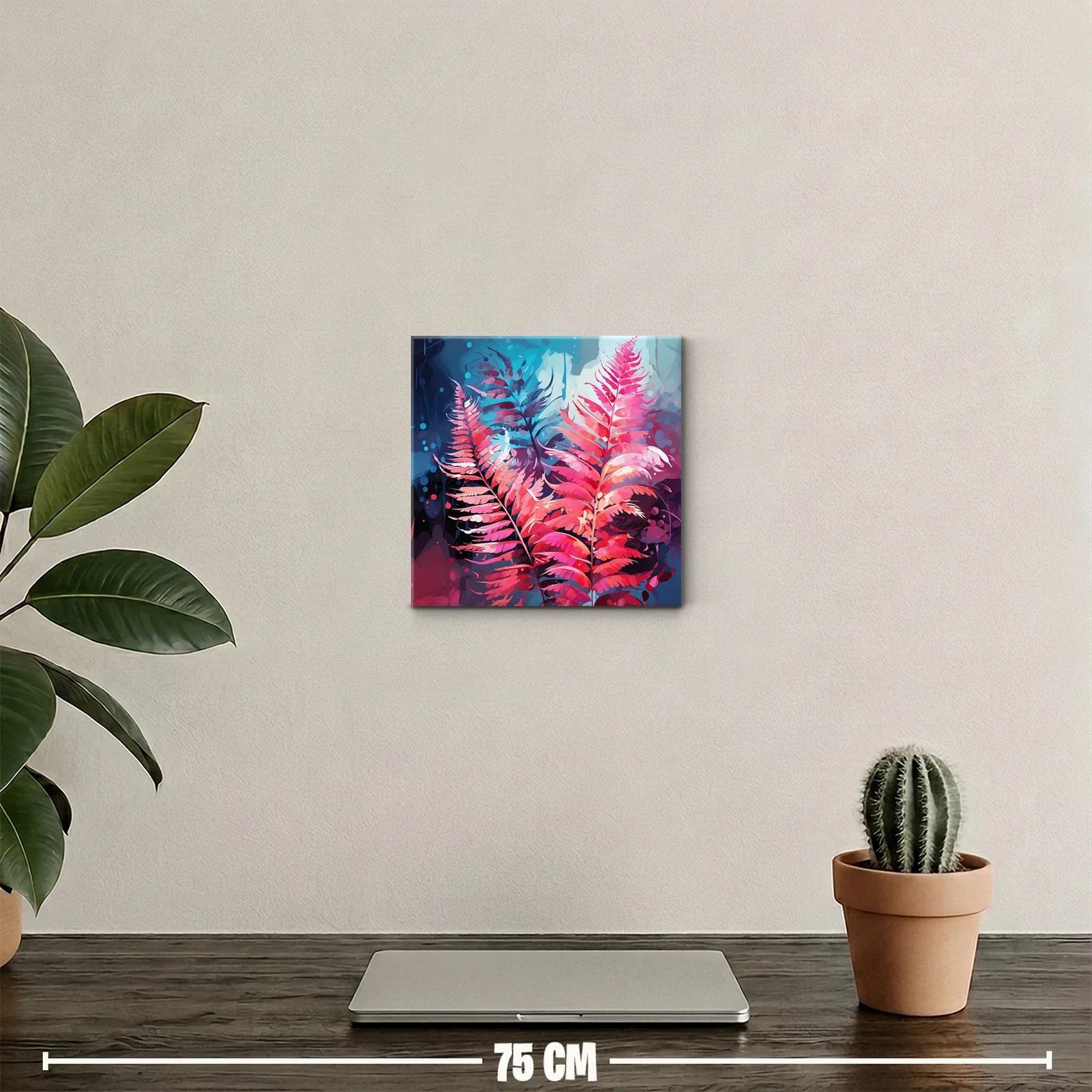 Cuadro decorativo con hojas en tonos fucsia y azul — miniatura 2