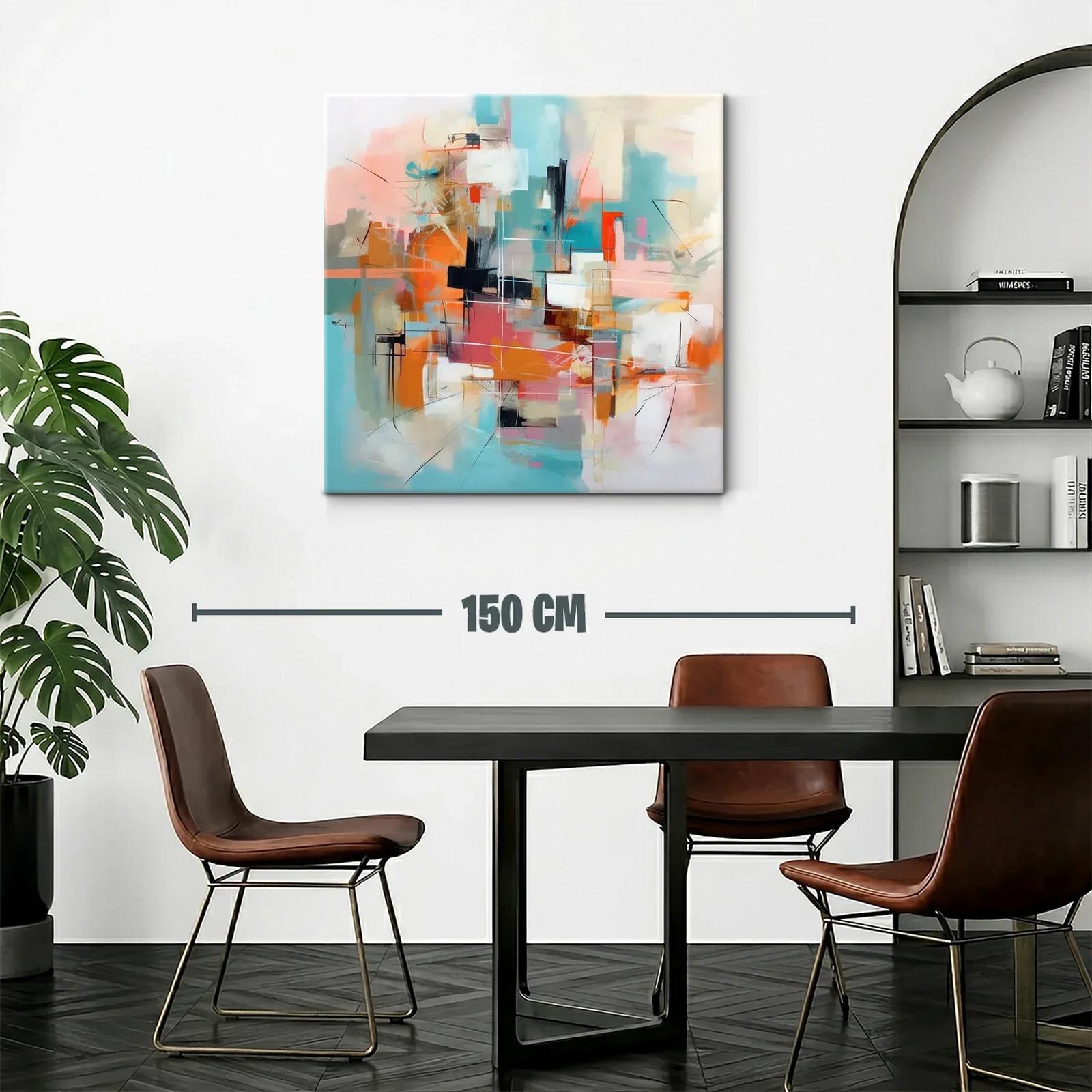 Cuadro abstracto con tonos cálidos y fríos en armonía — miniatura 2