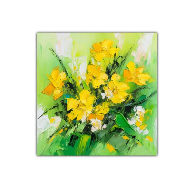 Cuadro decorativo con motivo floral en tonos verdes y amarillos