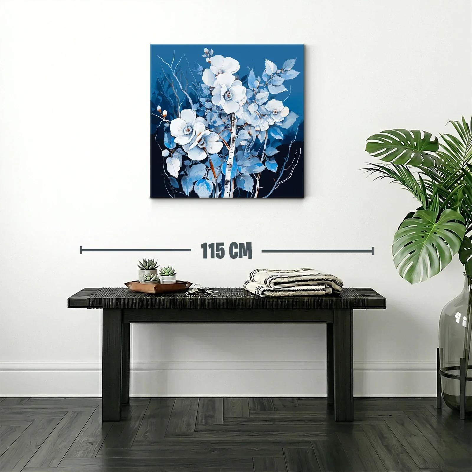 Cuadro floral en tonos azules y blancos con ramas delicadas — miniatura 2
