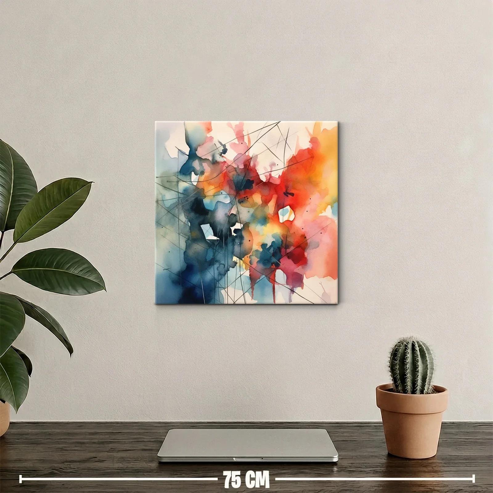 Cuadro abstracto vibrante con tonos cálidos y fríos combinados — miniatura 2