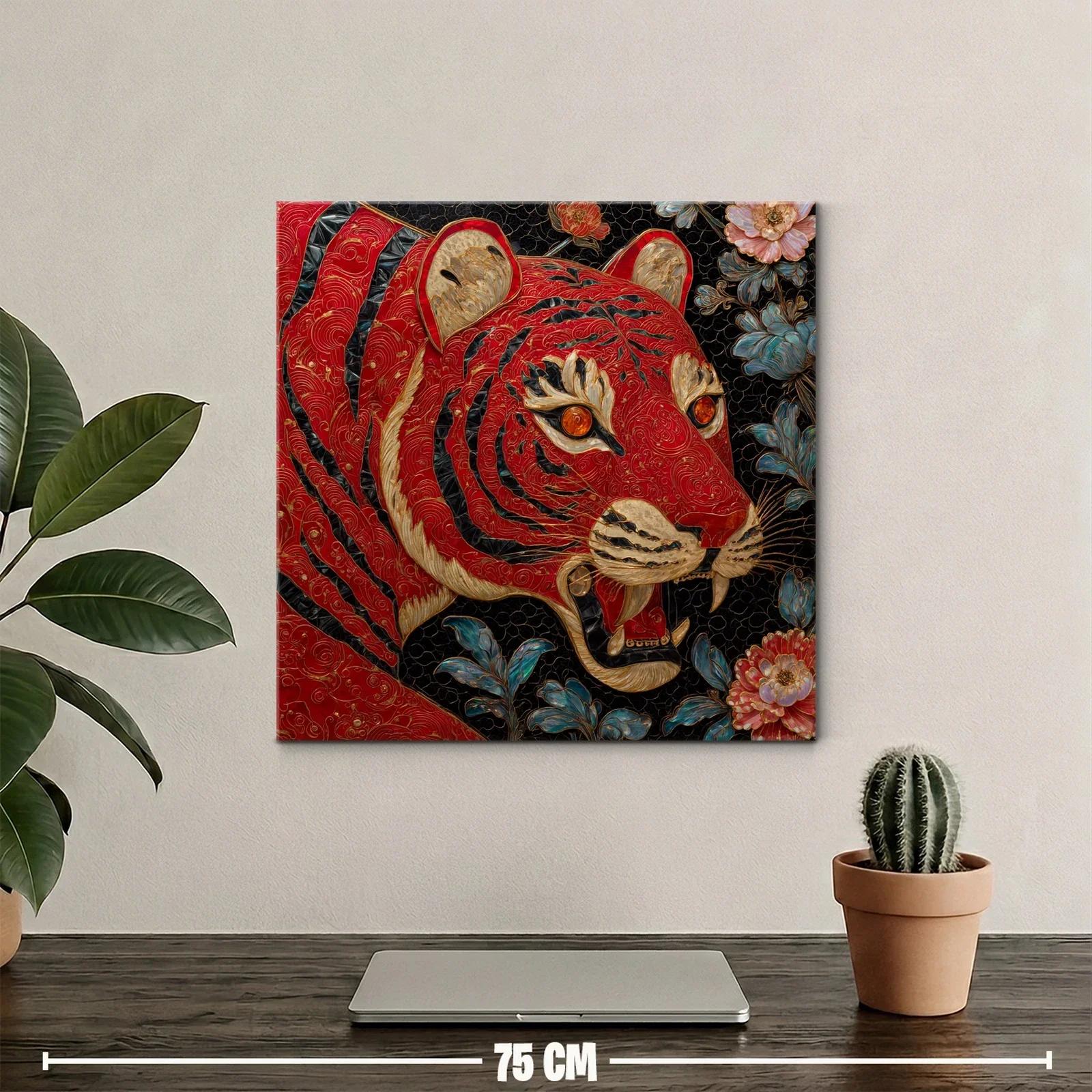 Imponente tigre rojo entre flores cálidas y azules — miniatura 2