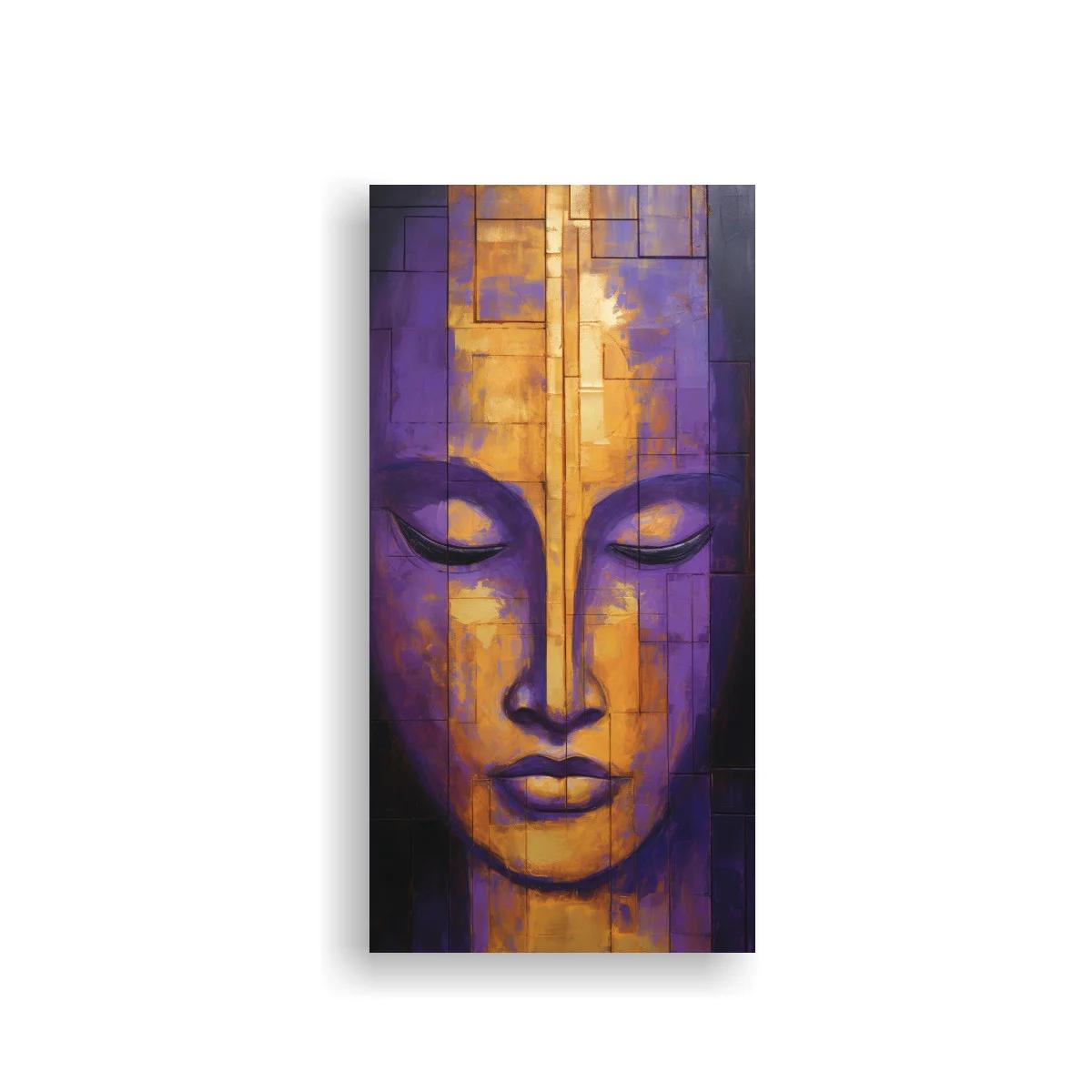 Cuadro rostro de Buda con planos rectangulares y franja clara