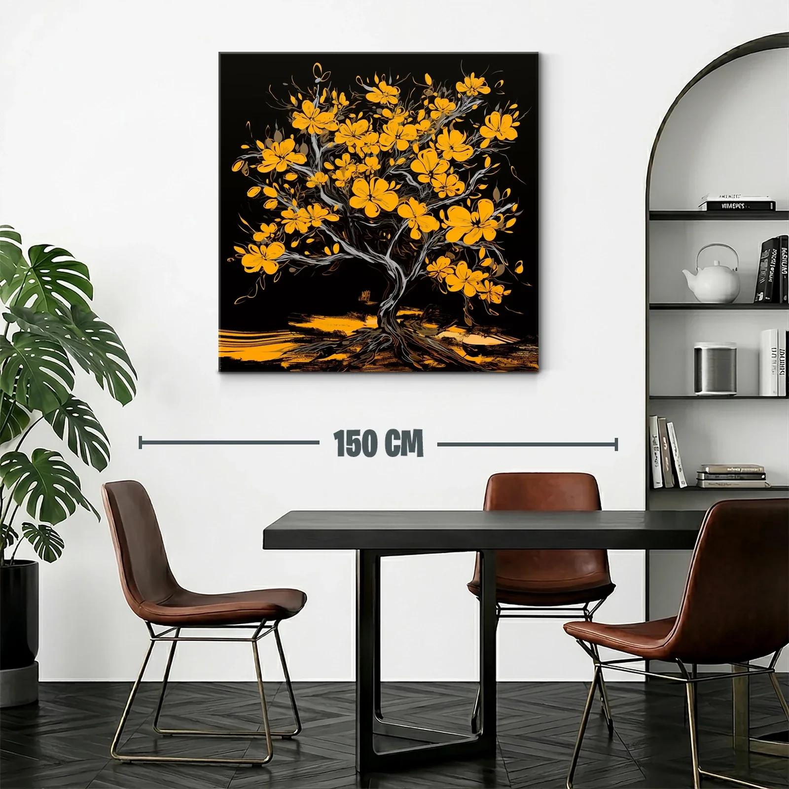 Árbol con flores amarillas sobre fondo negro intenso — miniatura 2