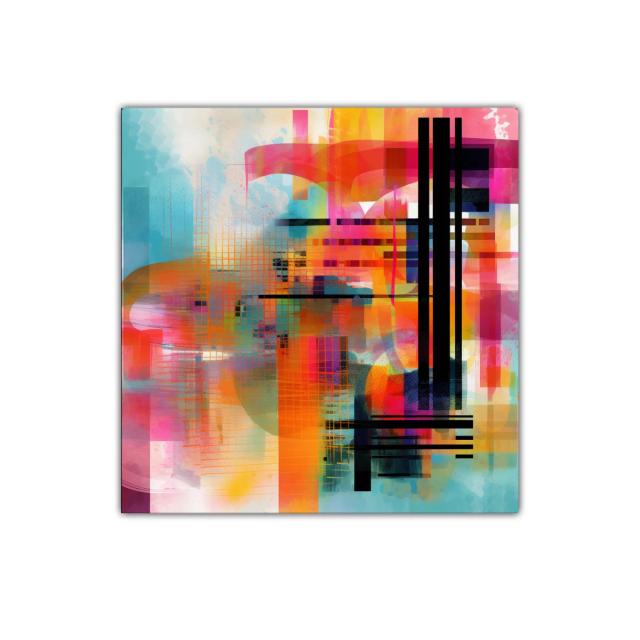 Cuadro abstracto en vibrantes tonos cálidos y fríos modernos