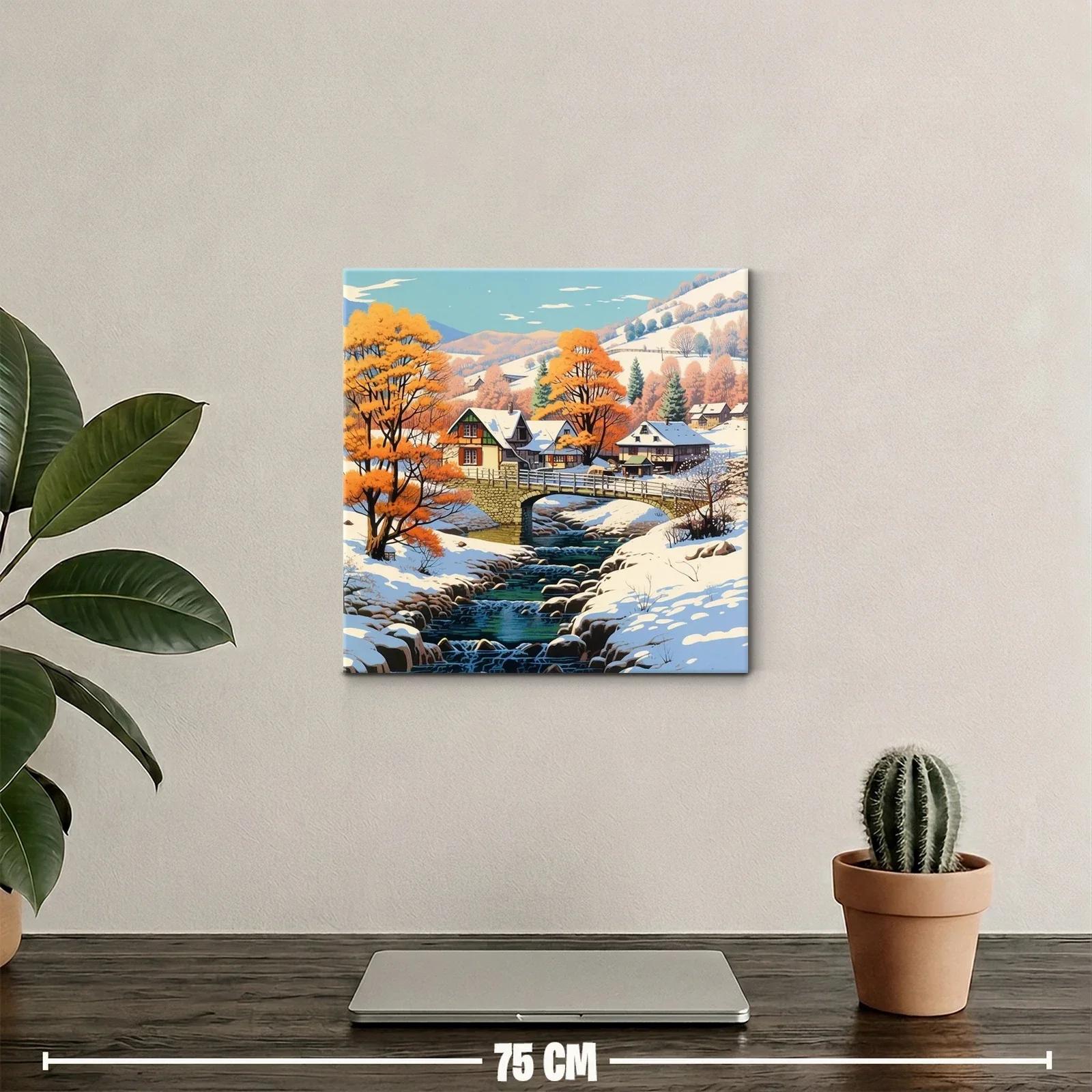 Paisaje invernal con río y árboles en tonos cálidos — miniatura 2