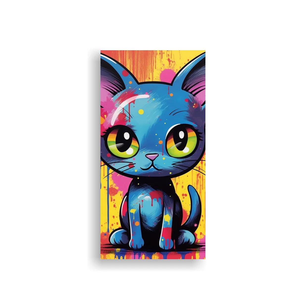 Cuadro gato azul de ojos grandes con salpicaduras de color — imagen principal