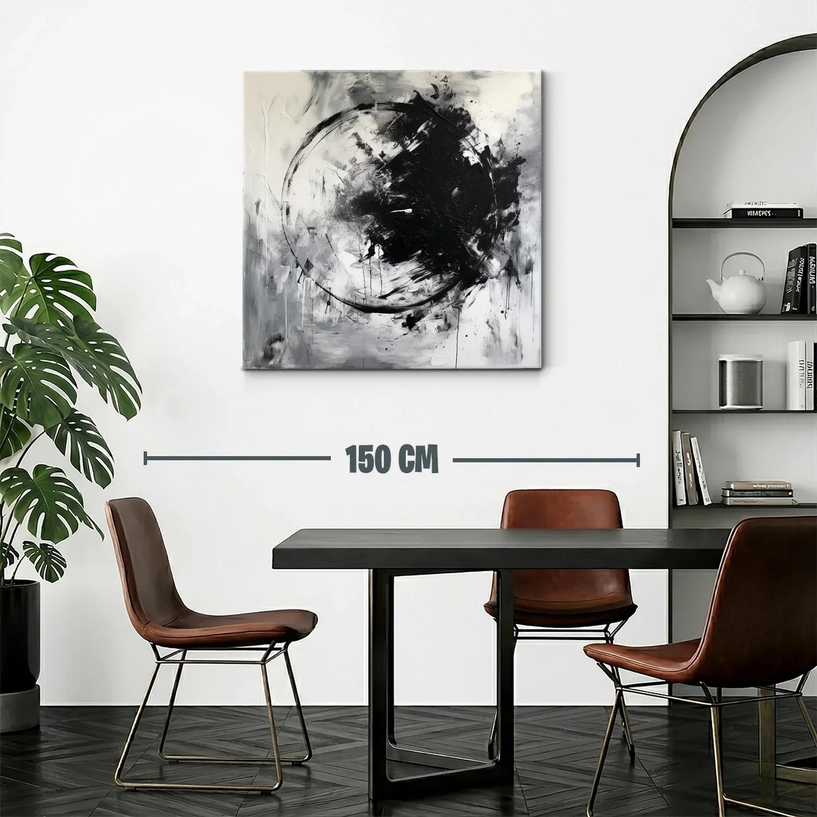 Cuadro abstracto en blanco y negro con círculo dinámico — miniatura 2