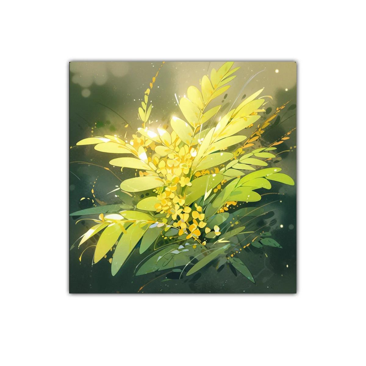 Cuadro decorativo con diseño floral en tonos verdes y amarillos — imagen principal