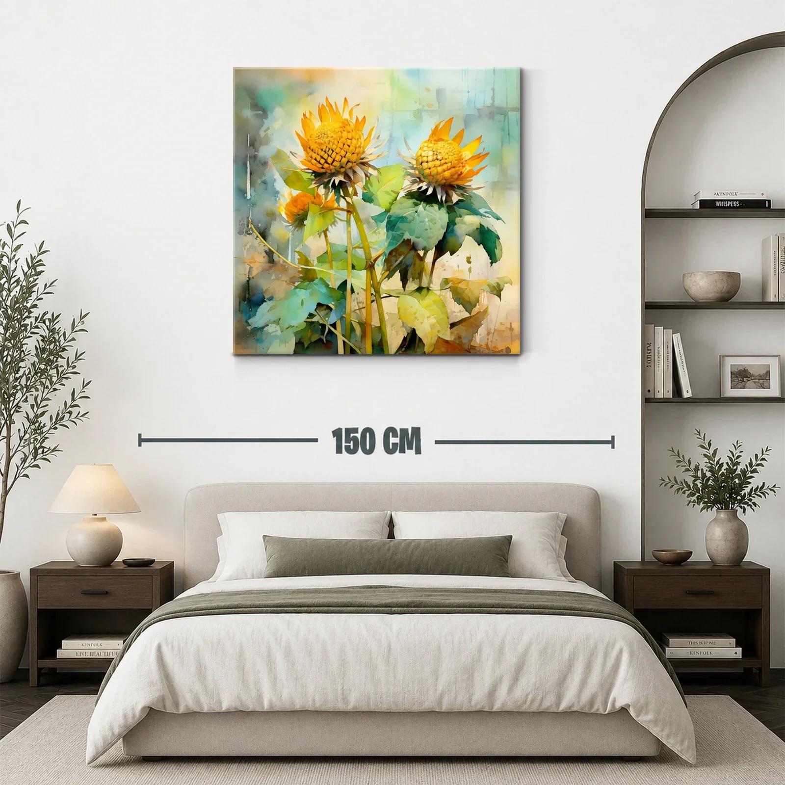 Cuadro con flores amarillas luminosas y hojas verdes — miniatura 3