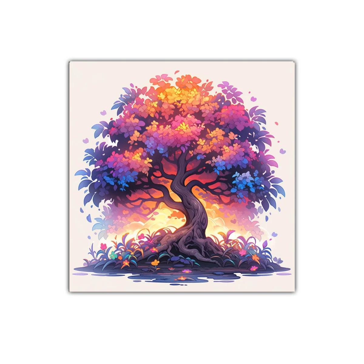 Árbol de colores vibrantes con atmósfera mágica y soñadora