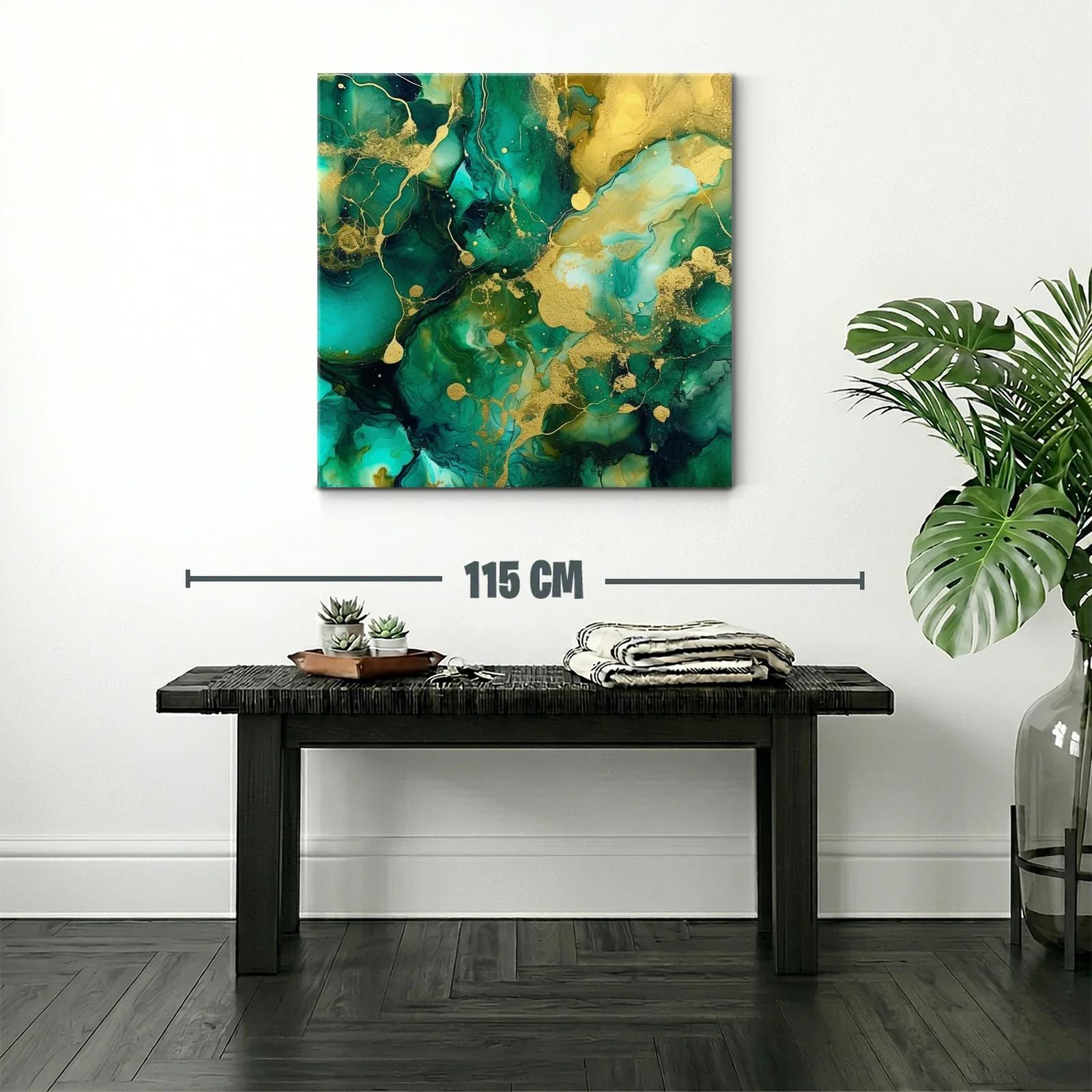 Cuadro abstracto en tonos verdes y dorados vibrantes — miniatura 2