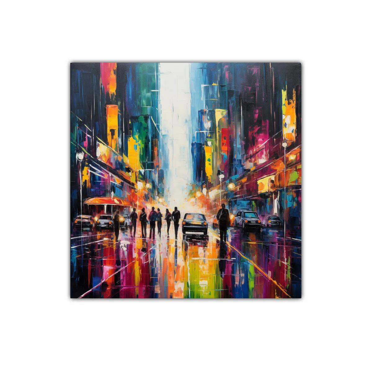 Calle urbana con reflejos coloridos al atardecer — imagen principal