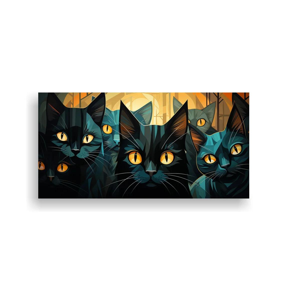 Cuadro gatos negros de ojos amarillos con rostros superpuestos — imagen principal