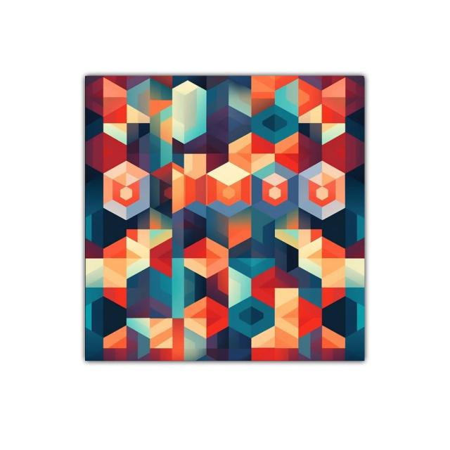 Composición geométrica colorida con formas hexagonales y prismas