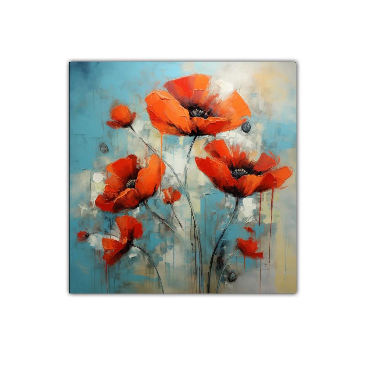 Cuadro decorativo flores rojas vibrantes con fondo azul — imagen principal