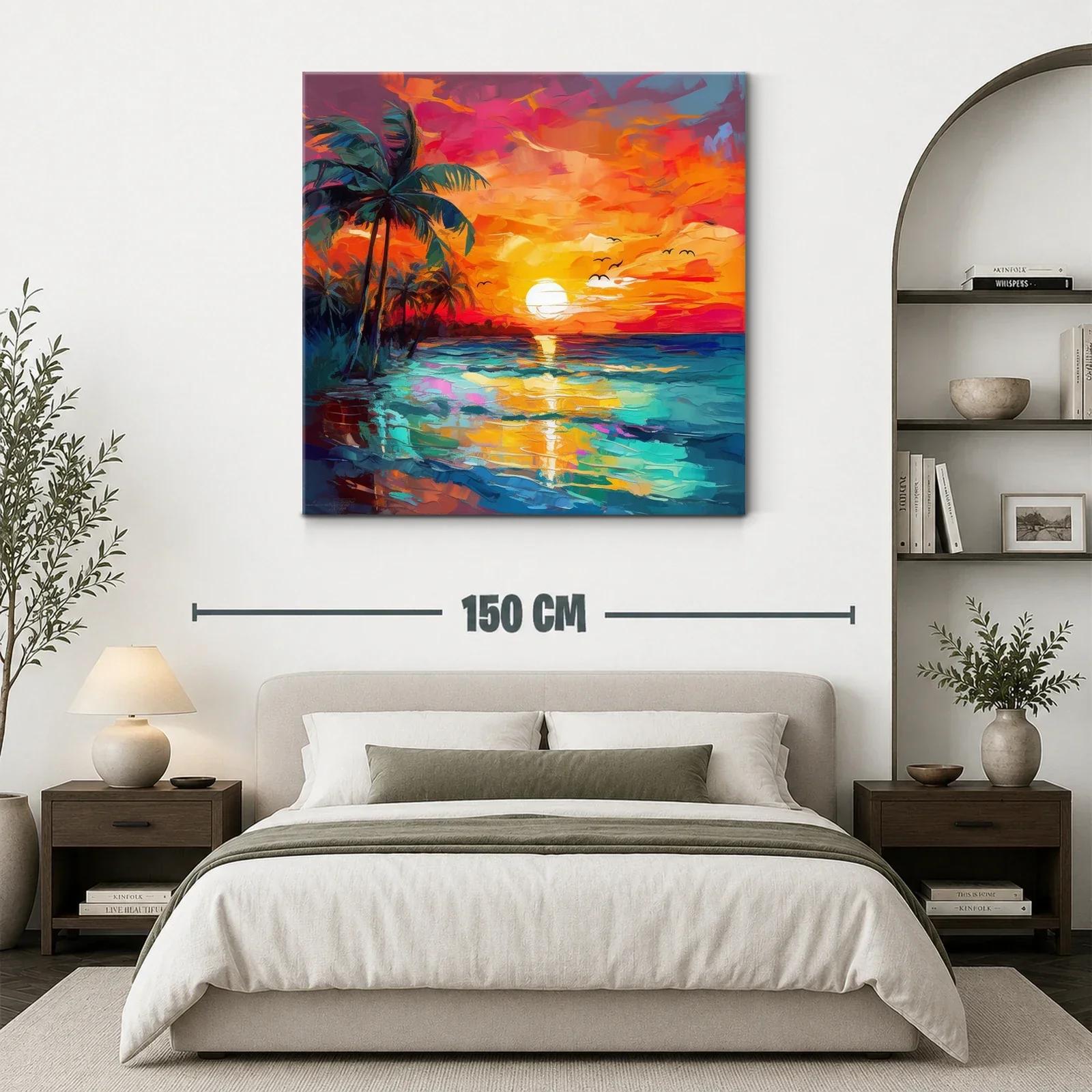Atardecer vibrante con palmeras y reflejos en el mar — miniatura 3