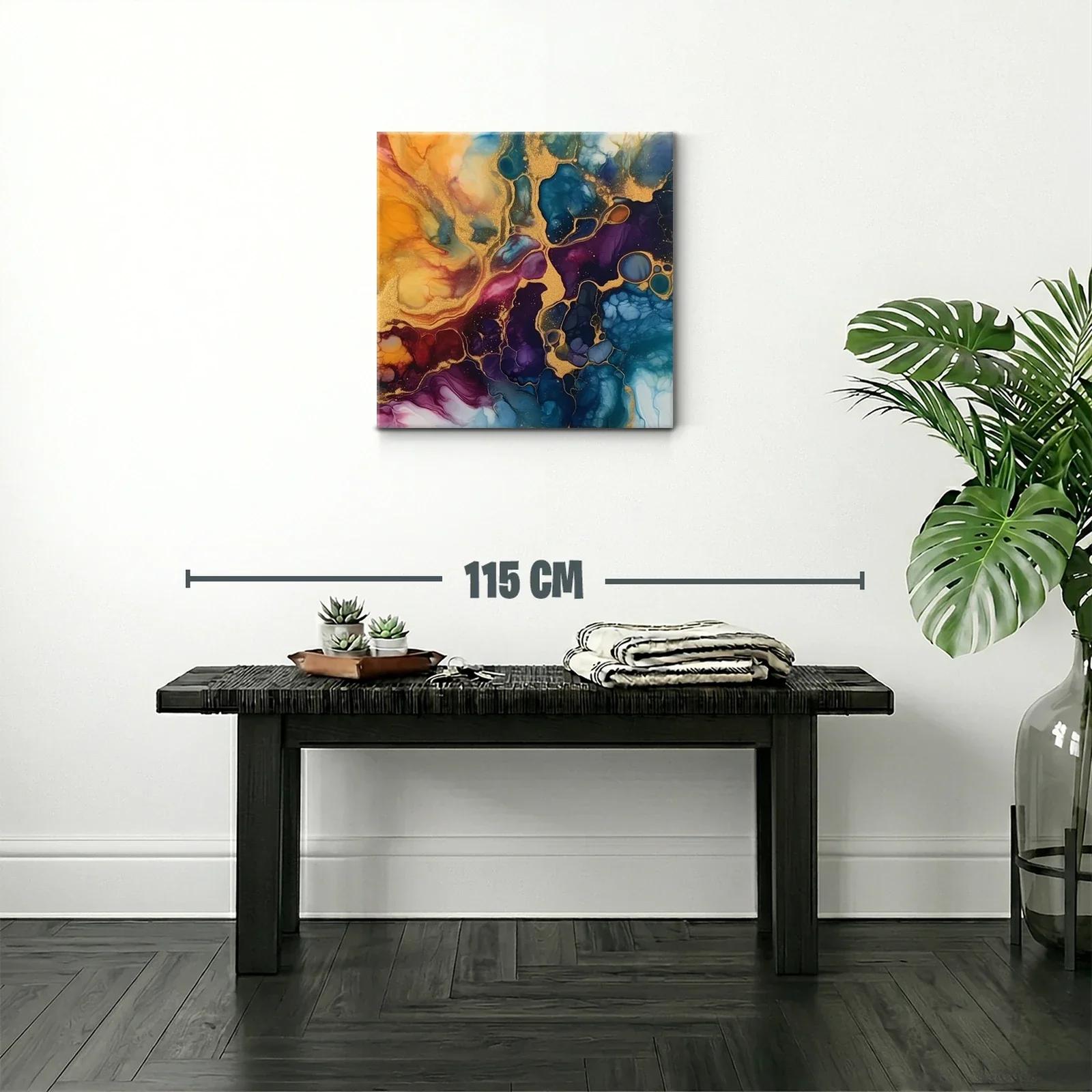 Cuadro abstracto con tonos dorados y azulados intensos — miniatura 2