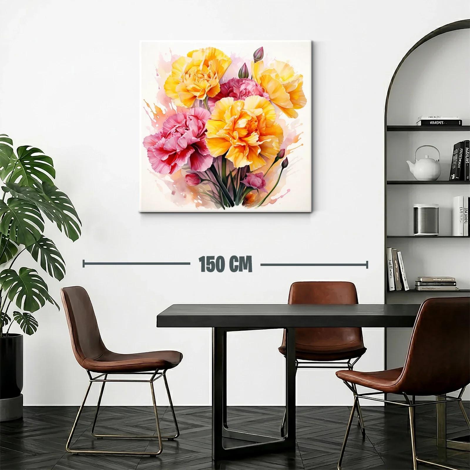 Cuadro floral vibrante con claveles en tonos amarillos y rosas — miniatura 2