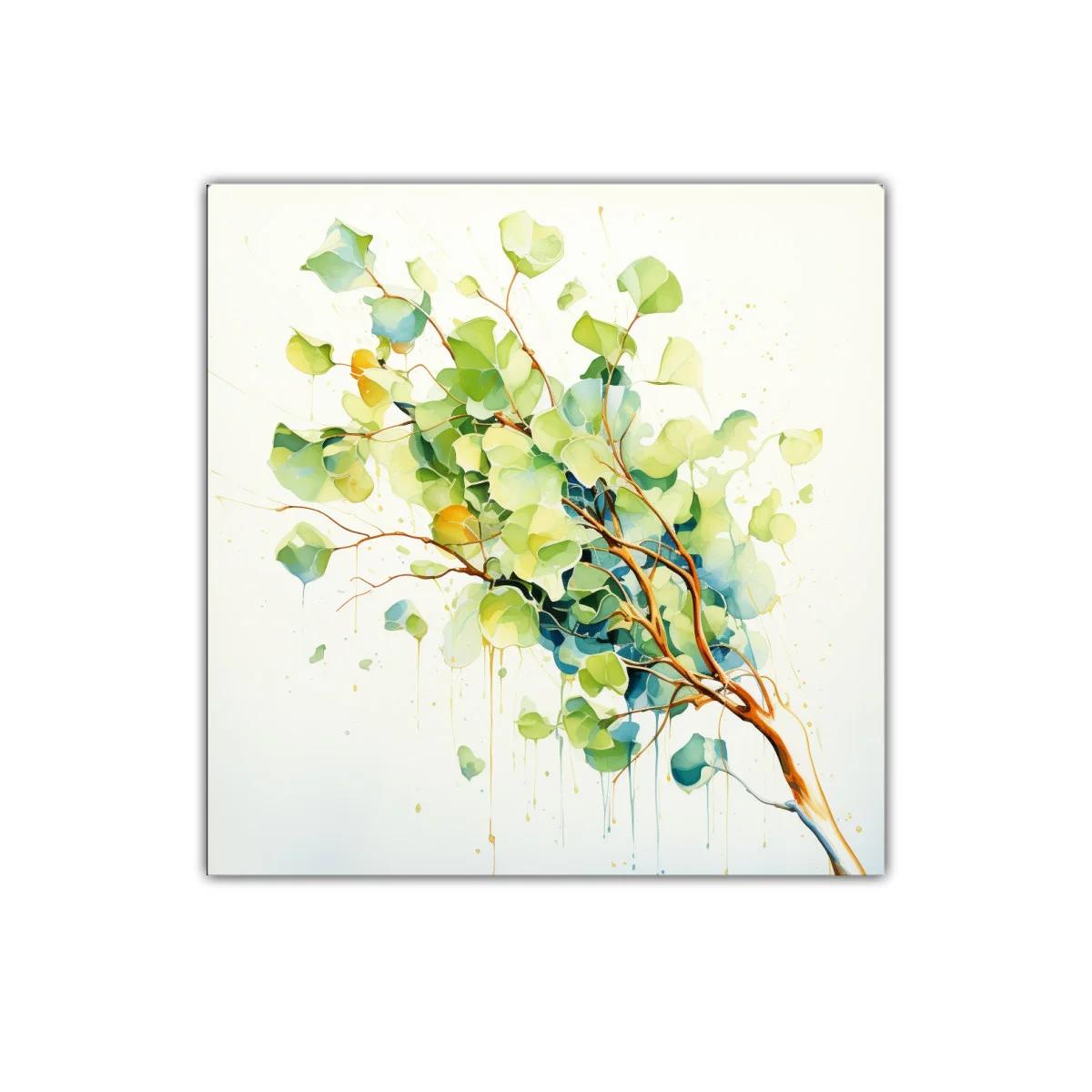Cuadro decorativo de rama con hojas verdes y azules — imagen principal