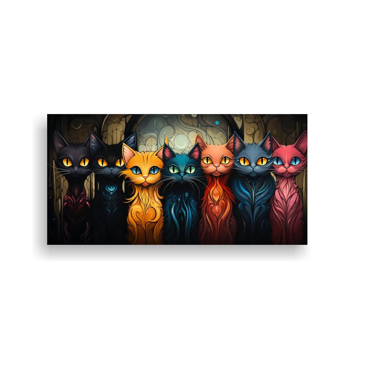 Cuadro grupo de gatos de ojos brillantes con arcos decorativos — imagen principal