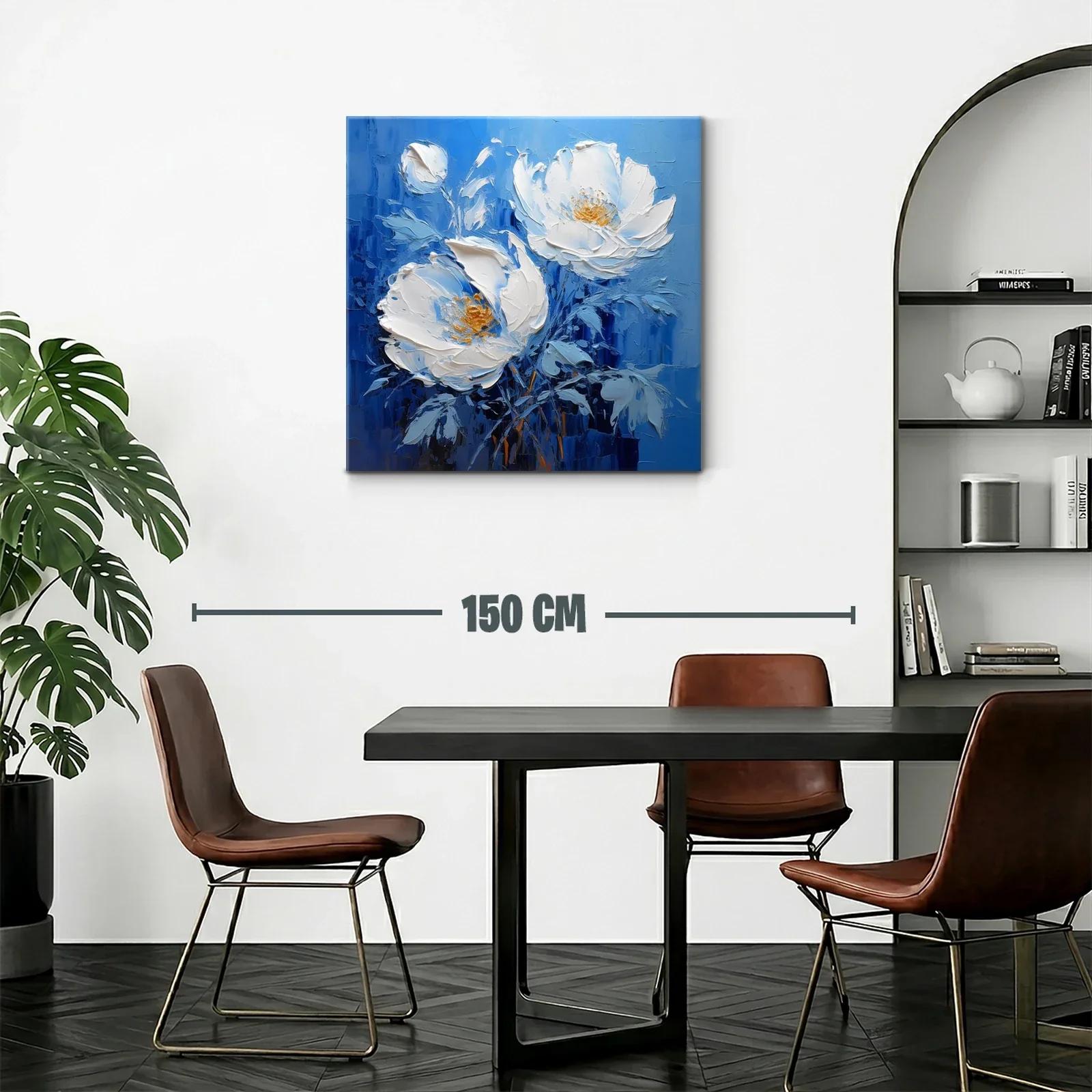 Cuadro con flores blancas sobre fondo azul intenso — miniatura 2