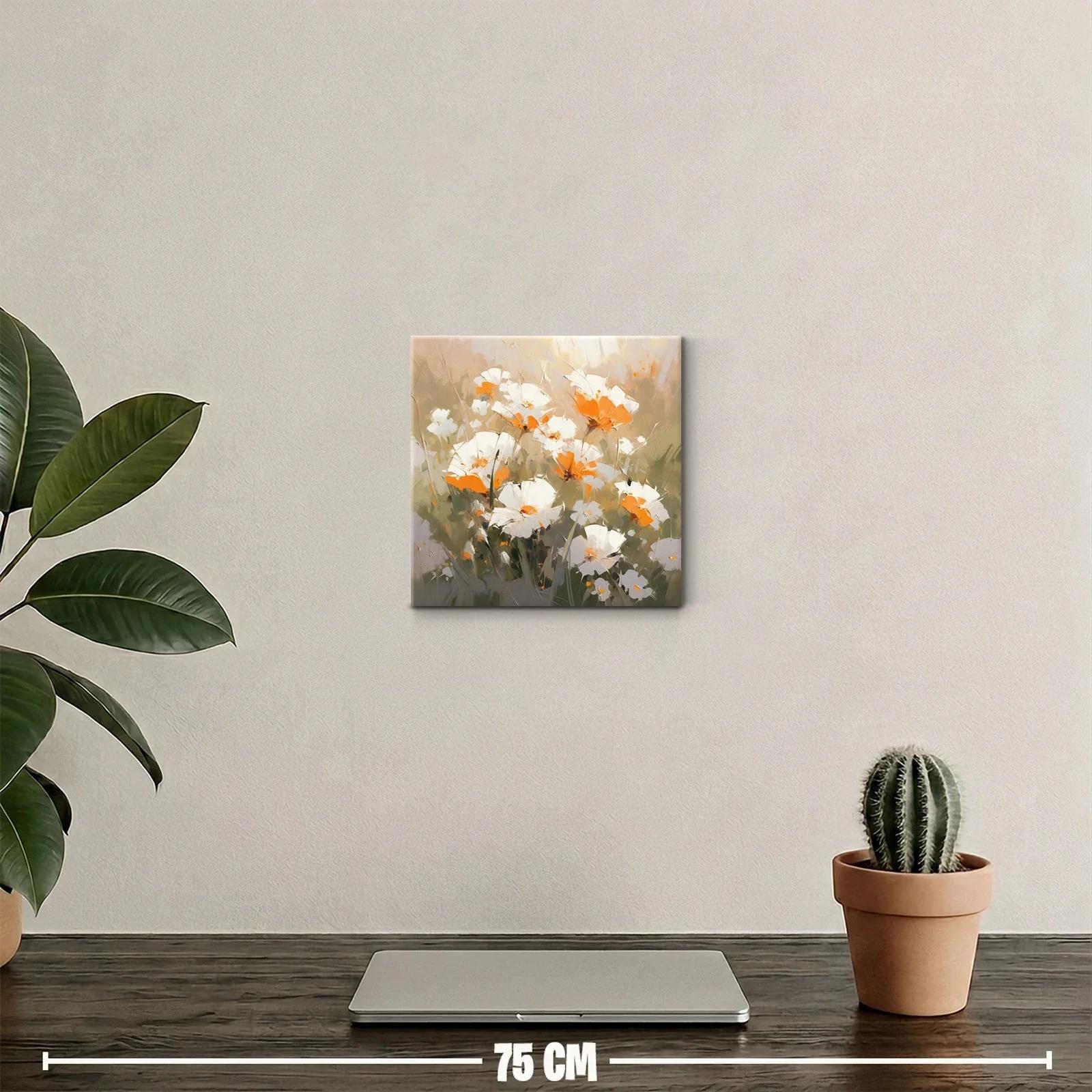 Cuadro decorativo de flores blancas con acentos naranjas — miniatura 2