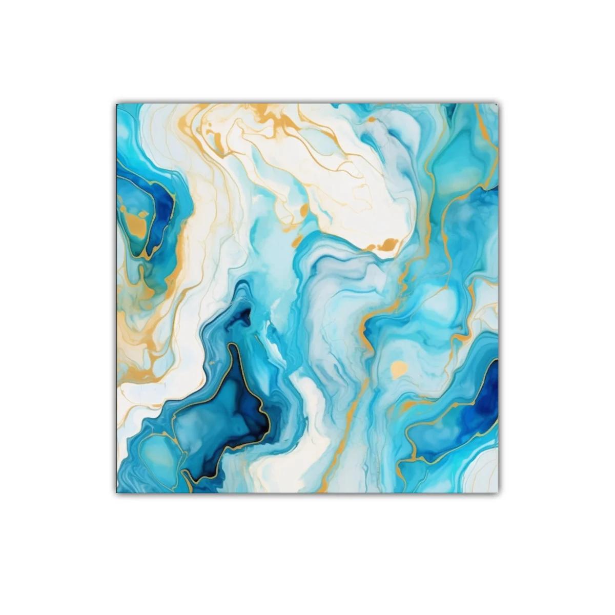 Cuadro abstracto con tonos azules y dorados elegante