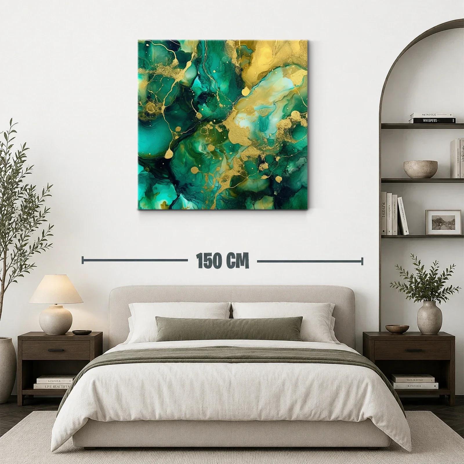 Cuadro abstracto en tonos verdes y dorados vibrantes — miniatura 3