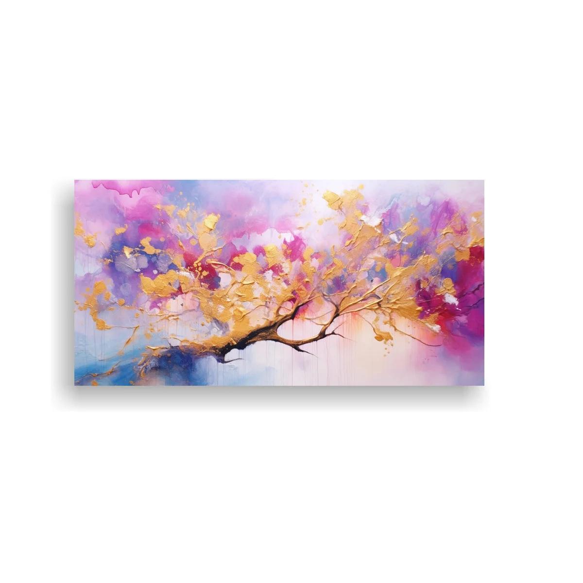 Cuadro rama de árbol en flor con tonos lila y dorado — imagen principal